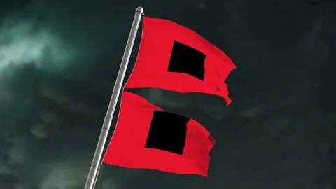 Hurricane Warning Flags Waving Against Dark Storm Clouds Stock Footage 340897809