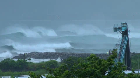 Hurricane waves hit the shoreline Stock Footage 40869238