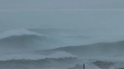 Hurricane waves roll into shore Stock Footage 40868968