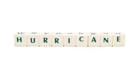 HURRICANE white cube text on white background Stock Photos