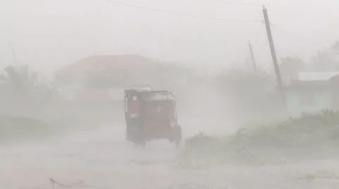 Hurricane Wind And Rain Batters Vehicle Stock Footage 8997982