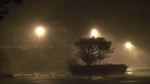 Hurricane Wind and Rain Lash City Stock Footage