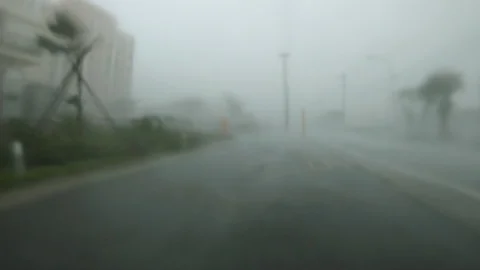 Hurricane wind blasts down a street Stock-Footage 92740388
