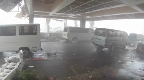 Hurricane wind blown debris narrowly misses storm chaser Stock-Footage 33869446