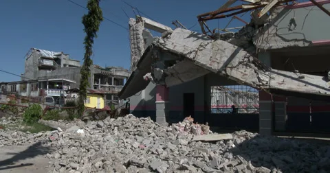 Hurricane Wind Damage To Building Typhoon Haiyan Stock Footage 36027948