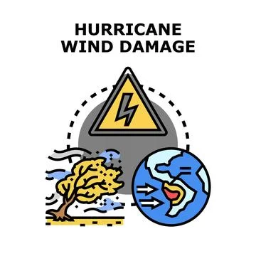 Hurricane wind damage causing global climate change impact Stock Illustration