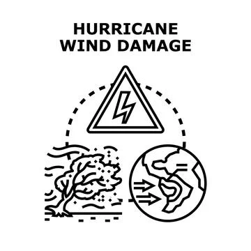 Hurricane wind damage causing global climate change impact Stock Illustration