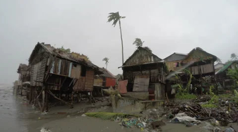 Hurricane Wind Rain Batters Slum Houses Stock Footage 45704525