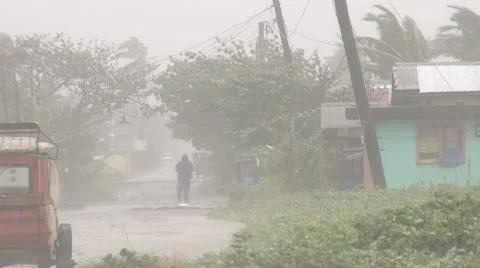 Hurricane Winds And Rain Batter Town Stock Footage 8998002