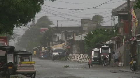 Hurricane Winds Blast Small Town Stock Footage 8997968