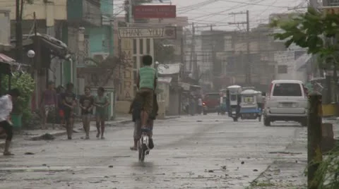 Hurricane Winds Tear Through Town People On Street Stock Footage 8997956