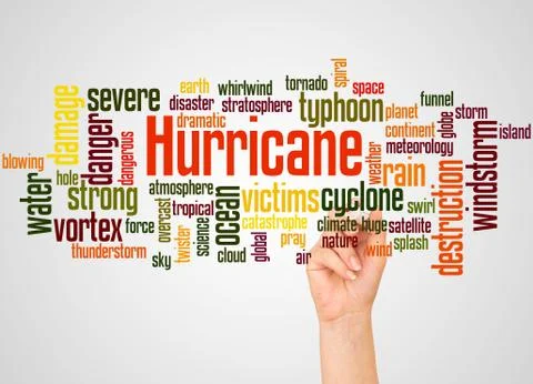 Hurricane word cloud and hand with marker concept イラスト素材