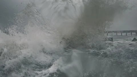 Hurricane Zeta Pounds Waveland, MS With Storm Surge And Strong Winds Stock Footage 142383187