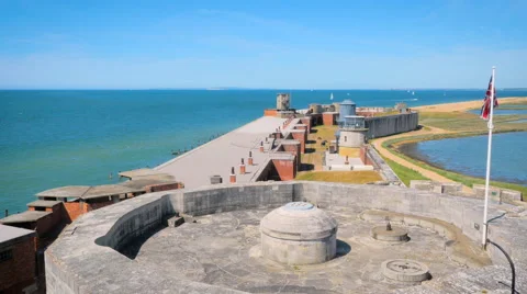Hurst Castle and lighthouse, aerial footage filmed by drone Stock Footage 59864883