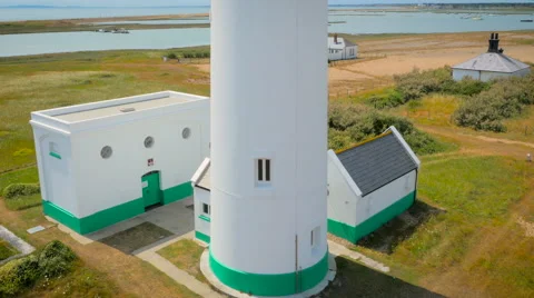 Hurst Castle and lighthouse, aerial footage filmed by drone Stock Footage 59864901