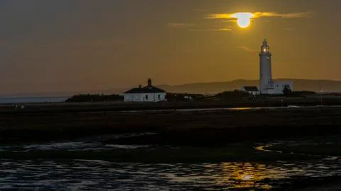 Hurst Lighthouse Full Moon Stock Photos