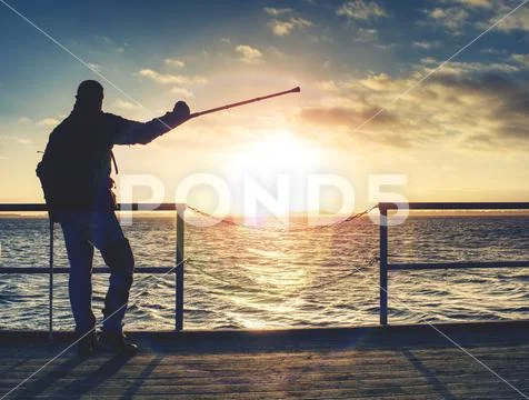 Hurt hiker man alone attached his target. Tourist stand or walk Stock Photos