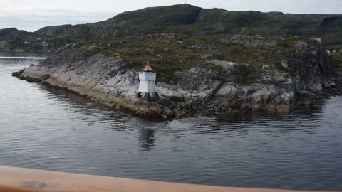 Hurtigruten Boat Passing Navigation Mark On Land Stock Footage 97148835