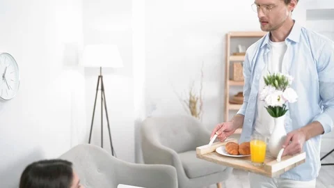 The Husband Decided To Prepare Breakfast For Her Wife Video stock 126127725