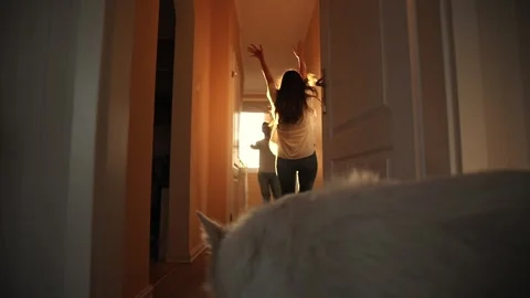 Husband returns to home Stock Footage 281863599