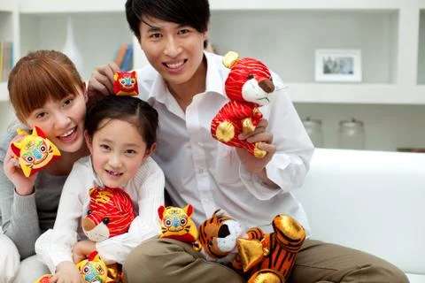 Husband Transverse composition Chinese elements 5 to 10. Children Three. Stock Photos