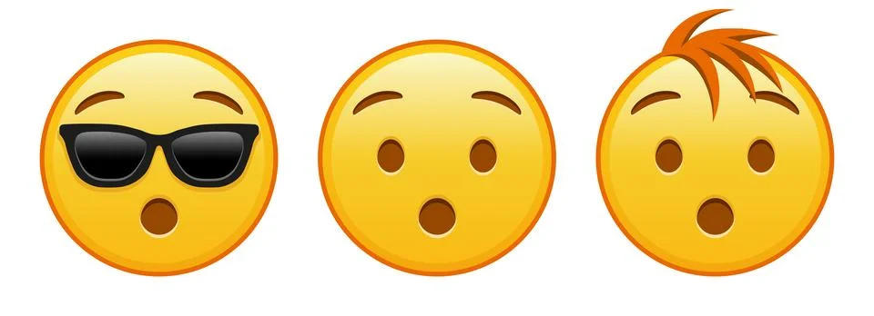 Hushed yellow face Set of three emoji Stock Illustration