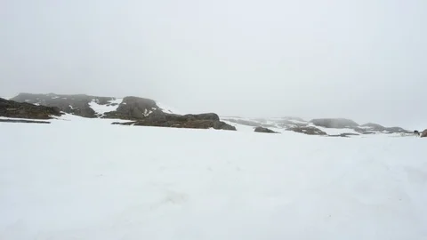 Husky dogs pull riders on sledge through a snowy landscape Stock Footage 113269221