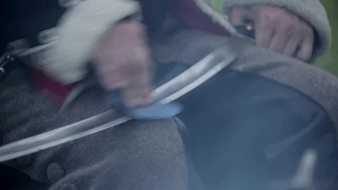 Hussar cleans the saber Video stock 78173205