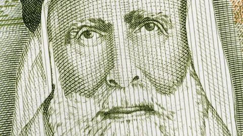 Hussein bin Ali on Jordan 1 dinar banknote rotated Stock-Footage 122677023