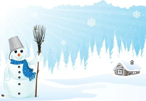 Hut and snowman Stock Illustration