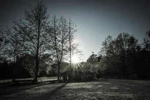 Hut backlit with flare Stock Photos