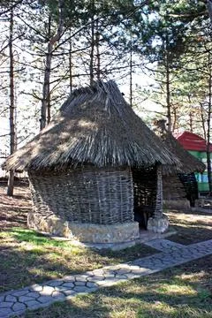 Hut made of branches. Stock Photos