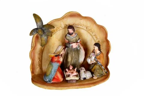 Hut nativity scene on white Stock Photos
