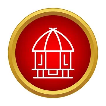 Hut outline icon inside a red and gold circle Ilustración de archivo