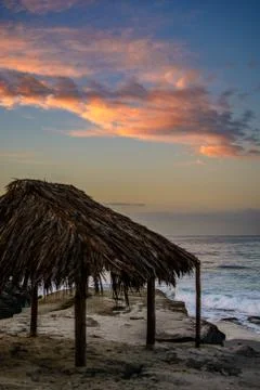 Hut overlooking ocean Stock Photos