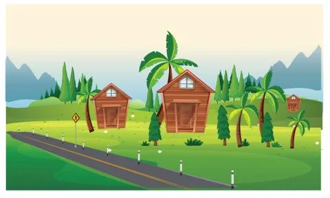 Hut on roadside in nature Illustrazione stock