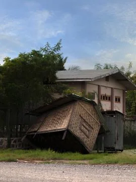 HUT SUBMERGED IN MUD Stock Photos