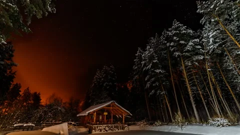 Hut on a winter night. Stock Footage 121734452
