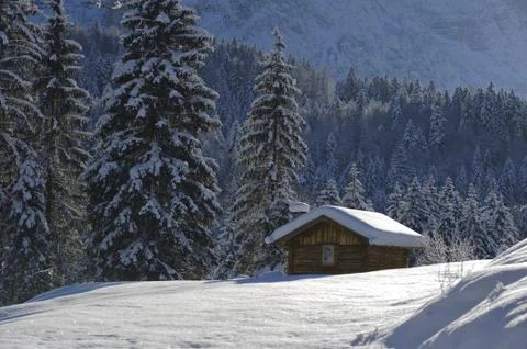 Hut in winter Stock Photos