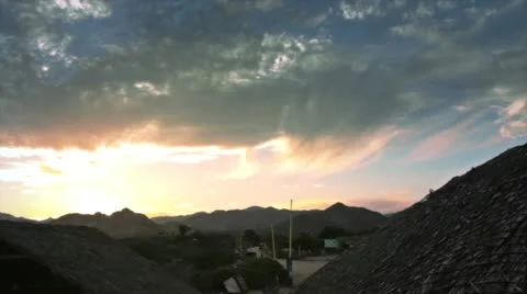 Huts shacks on beach panorama Stock Footage 10817955