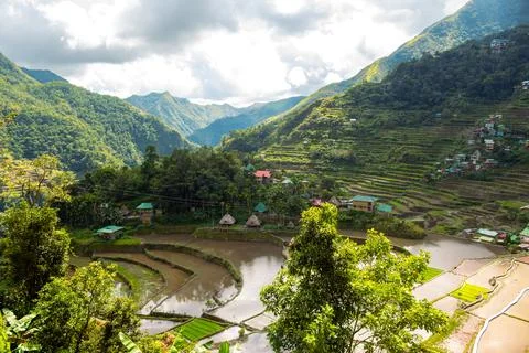 Huts at UNESCO Rice Terraces in Batad, Philippines Stock Photos