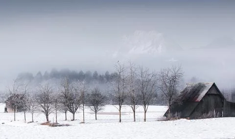 Huts in winter Stock Photos