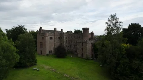 Hutton Castle from a drone, Whiteadder Water, Chirnside, Scottish Borders, UK Stock-Footage 317444940