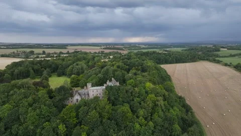 Hutton Castle from a drone, Whiteadder Water, Chirnside, Scottish Borders, UK Stock-Footage 317444964