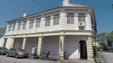 Hutton road view, Jalan Hutton shophouse, George Town, Penang, Malaysia Stock Footage 162111216