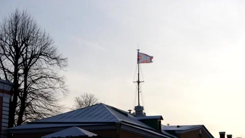 Huys flag in the Peter and Paul Fortress St. Petersburg in winter Stock Footage 146322585