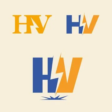 HV logo design with thunder or Lightning icon Stock Illustration
