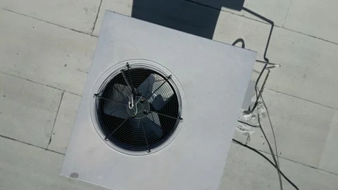 HVAC Air Conditioner Unit on Building Spiral Fly Out Video stock 233305013