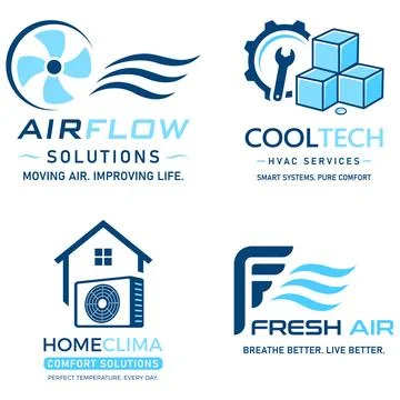 HVAC Air Conditioning and Ventilation Logo Collection Stock Illustration