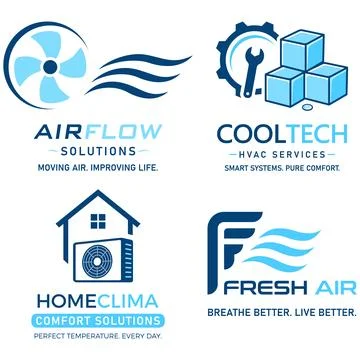 HVAC Air Conditioning Logo Set Vector Stock Illustration